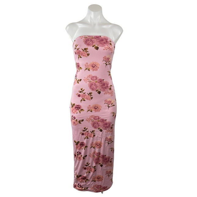 charlotte russe dress Charlotte Russe Pink Floral Strapless Tube Bandeau Sheath Maxi Dress S – Brie