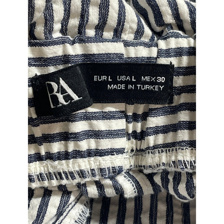 Zara Women's Black White Stripes High Rise Tie Belt Mini Paperbag Shorts Size L