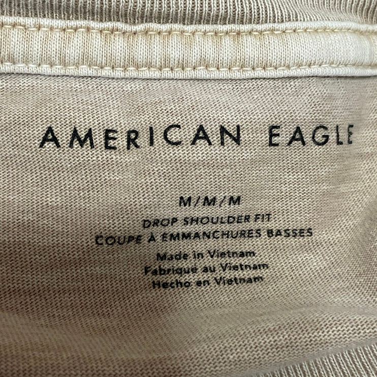 American Eagle Beige Long Sleeve Drop Shoulder Fit Crew Neck T Shirt Tee Top M