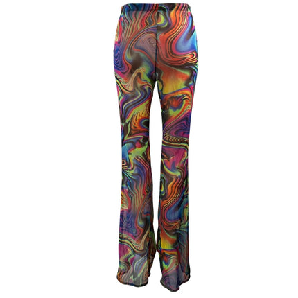 One By One Multicolor High Rise Psychedelic Swirl Print Flared Trouser Pants S