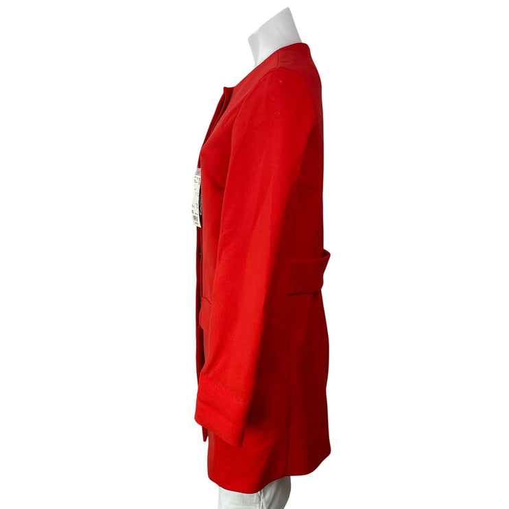 NEW Uniqlo Women's Red Long Sleeve Pocket Midi Collarless Coat Jacket Size XS