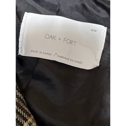 Oak + Fort Gray Plaid Check Notched Collar Long Sleeve Crop Blazer Coat Jacket M