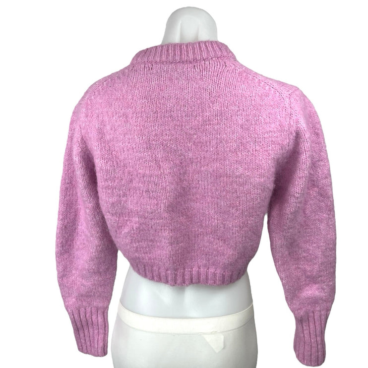 Zara Women's Pink Balloon Long Sleeve Knit Mock Neck Cropped Sweater Top Size S