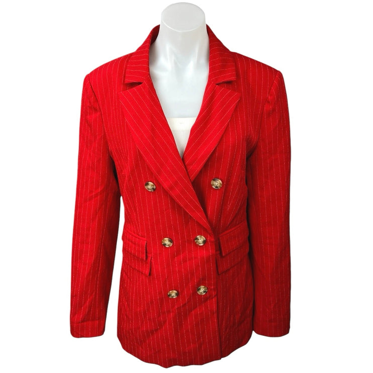 C/MEO Collective Red Pinstripe Double Breasted Notch Collar Blazer Coat Jacket M