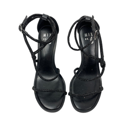 Mix No. 6 Halria Black Rhinestones Open Toe Block Heels Strappy Sandals Size 8.5