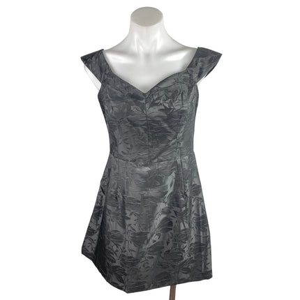 NEW Lulus You're All Heart Black Jacquard Satin Off Shoulder Mini A-Line Dress L
