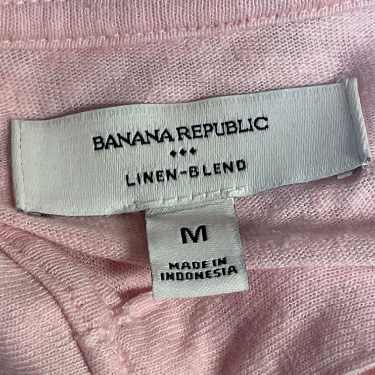 Banana Republic Men's Pink Linen Short Sleeve Golf Casual Polo Shirt Top Size M