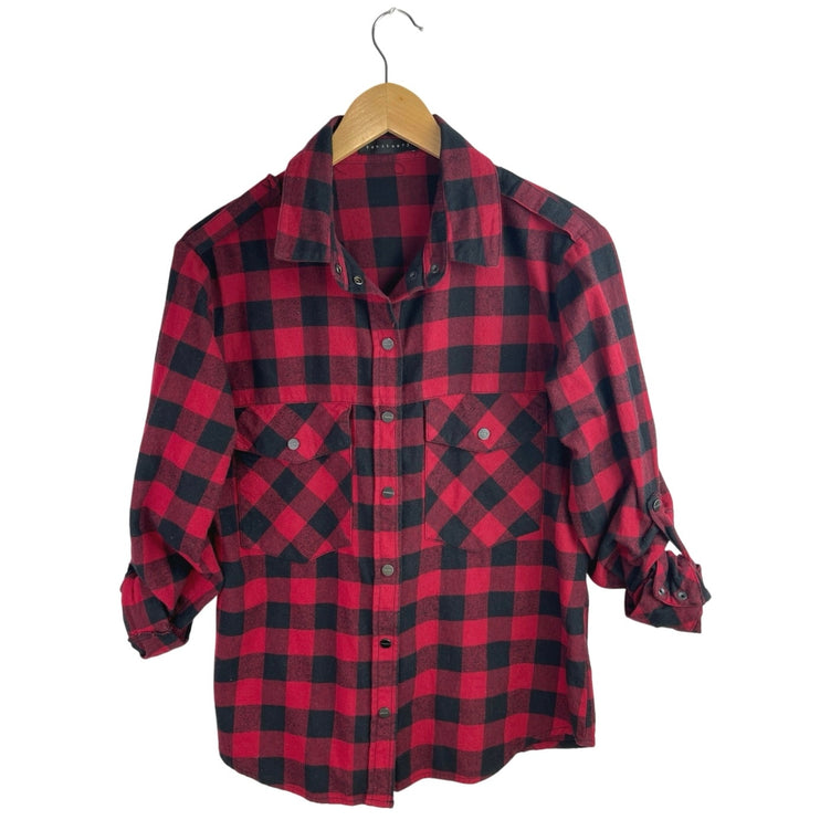 Sanctuary Men's Red Black Checkered Long Sleeve Button Down Shirt Top Size XS