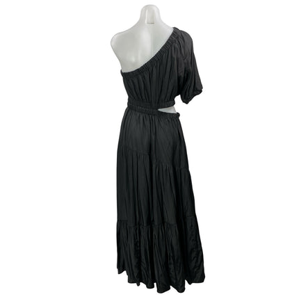 Moon River Black One Shoulder Short Sleeve Cutout Tiered A Line Maxi Dress M