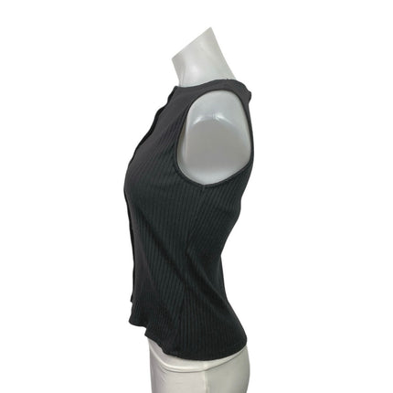 Truth by Republic Black Ribbed Knit Button Down Sleeveless Cardigan Vest Top S