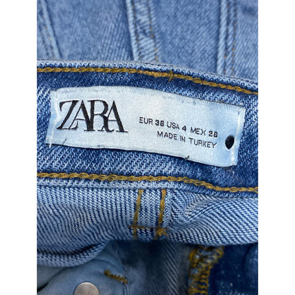 Zara Women's Light Blue Raw Frayed Hem High Rise Straight Denim Jeans Pants Sz 4