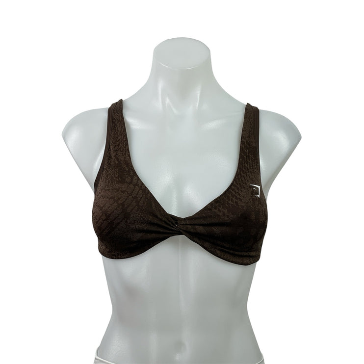 Gymshark Adapt Animal X Whitney Seamless Twist Front Brown Sports Bra Size S