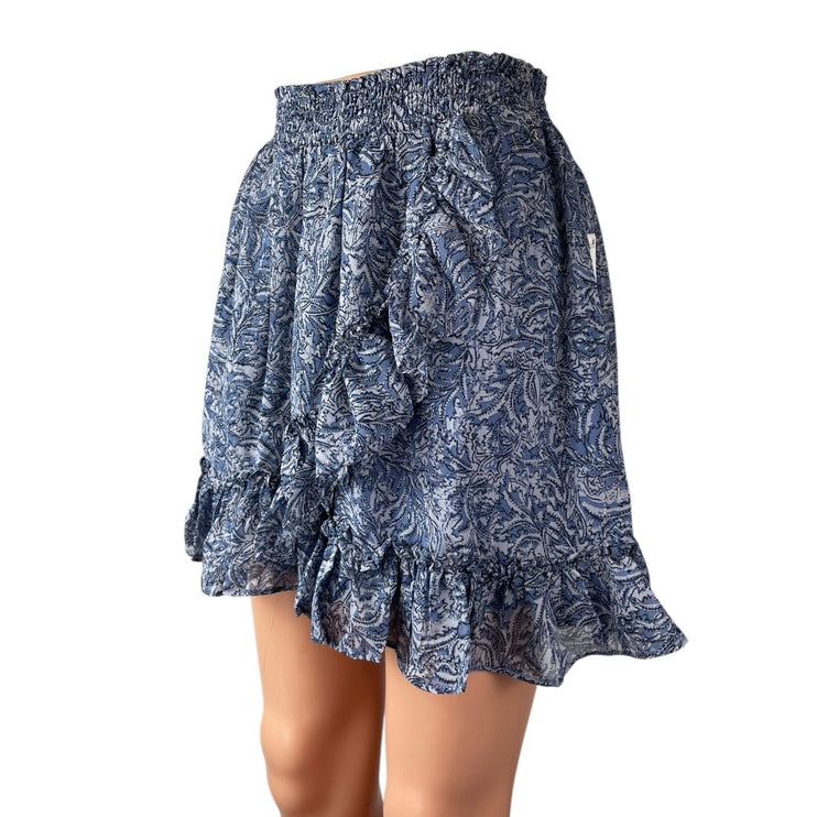 NEW Aqua Women's Blue Floral Sheer Ruffled High Rise Mini A-Line Skort Skirt XL