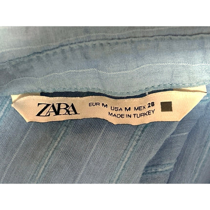 Zara Women's Blue Textured Long Sleeve Collared Button Down Shirt Blouse Top M