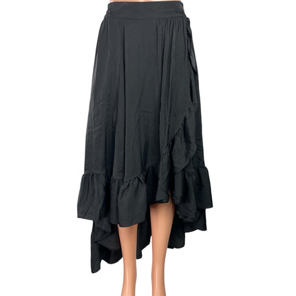Maje Johno Women Black High Waisted Ruffle Pleated A Line High Low Skirt Size S
