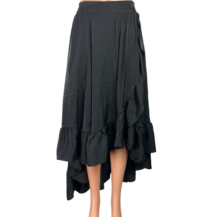 Maje Johno Women Black High Waisted Ruffle Pleated A Line High Low Skirt Size S