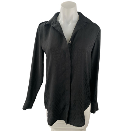 J.Crew Women's Black Loop Collared Long Sleeve Button Down Shirt Blouse Top Sz M