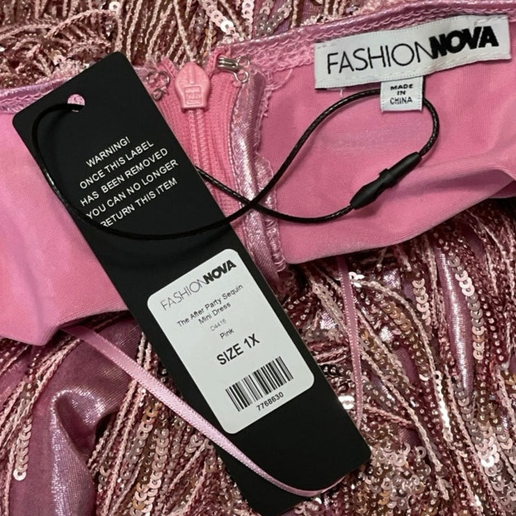 NEW Fashion Nova After Party Pink Sleeveless Cami Camisole Sequin Mini Dress 1X