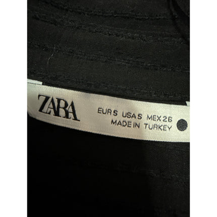 Zara Women's Black Long Sleeve Ribbed Knit Textured Tie Front Shirt Top Size S