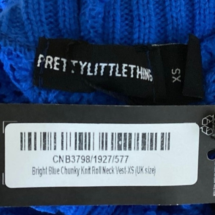 PrettyLittleThing NWT Blue Chunky Knit Roll Neck Sleeveless Crop Top Vest Sz XS