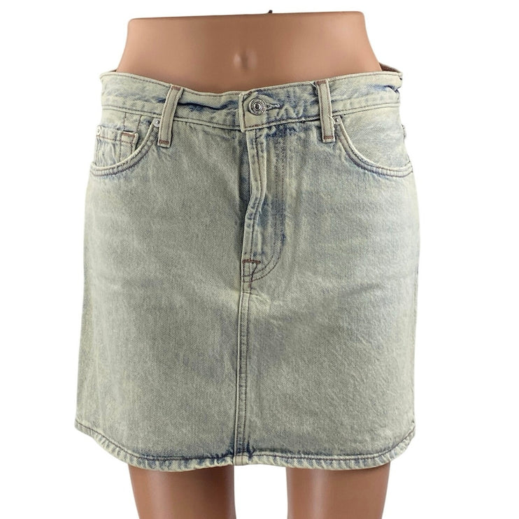 7 For All Mankind Blue Acid Wash High Waisted Straight Denim Jean Skirt Size 27