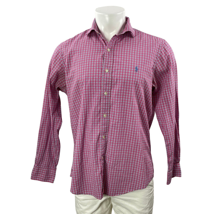 Polo Ralph Lauren Men's Red Check Plaid Long Sleeve Button Down Shirt Top Size M