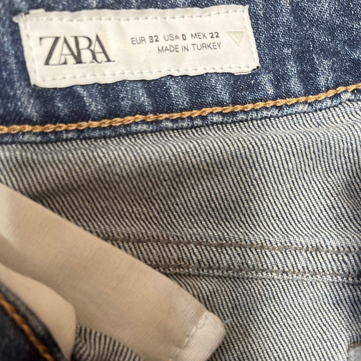 Zara Women's Blue Dark Wash Skinny Leg Mid Rise Slim Fit Denim Jeans Pants Sz 0