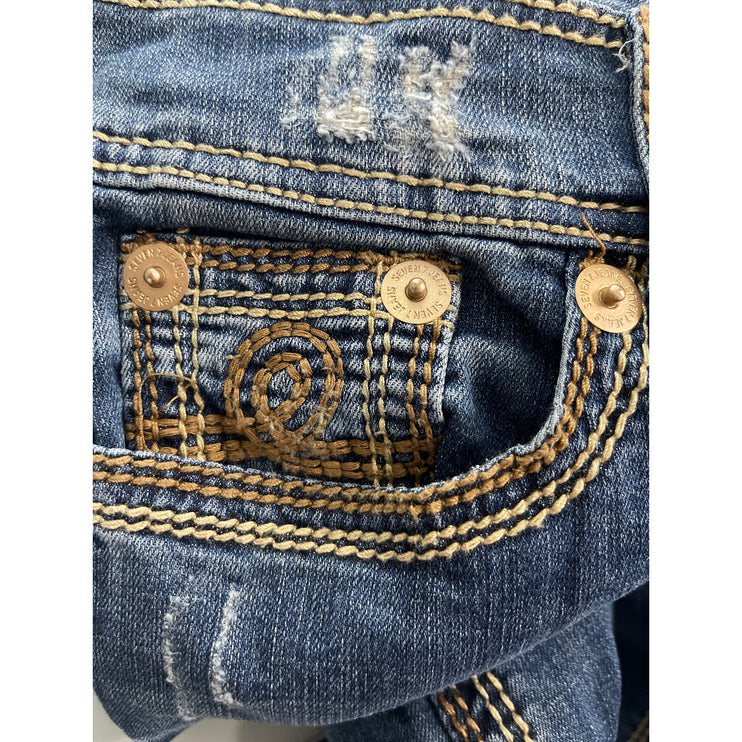 Seven7 Women's Blue Distressed Low Rise Ripped Bootcut Denim Jeans Pants Size 27