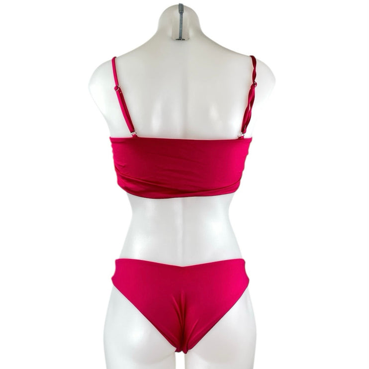 Frankies Bikinis Pink Twist Bow Tie Cheeky Two Piece Bikini Set Swimwear Size M