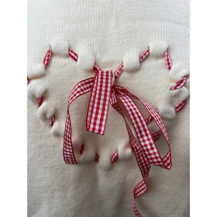 Cider Cream Gingham Check Heart Bow Tie Short Sleeve Knit Sweater Top Size 4XL