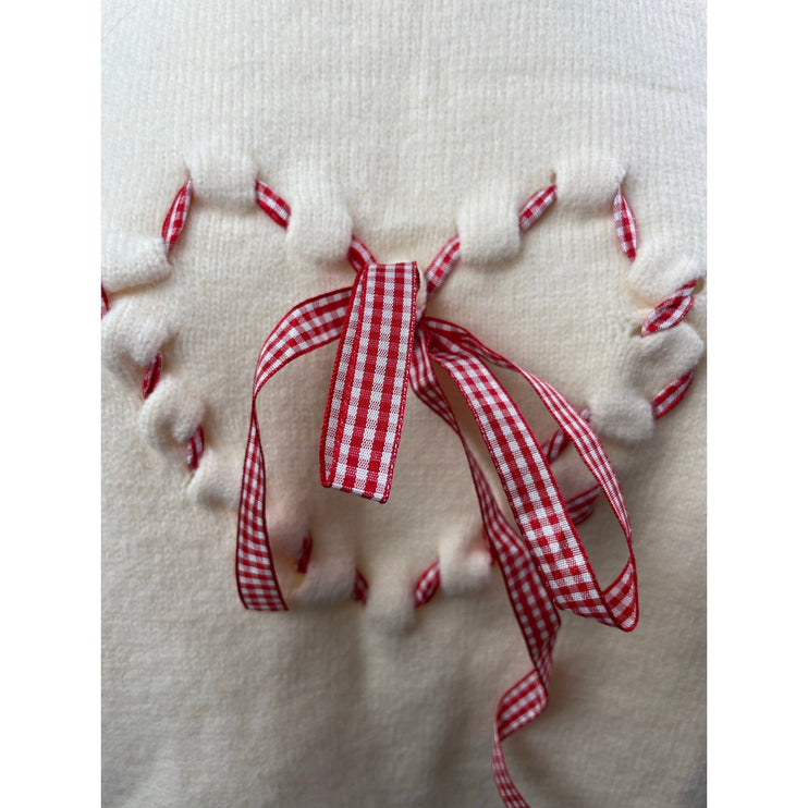 Cider Cream Gingham Check Heart Bow Tie Short Sleeve Knit Sweater Top Size 4XL