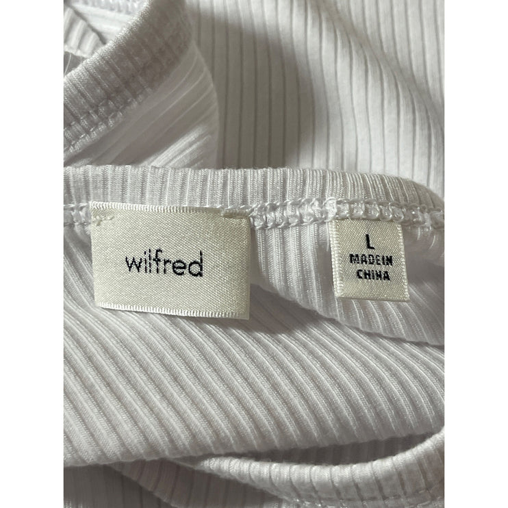 Aritzia Wilfred White Ribbed Knit High Neck Sleeveless Basic Tank Top Size L