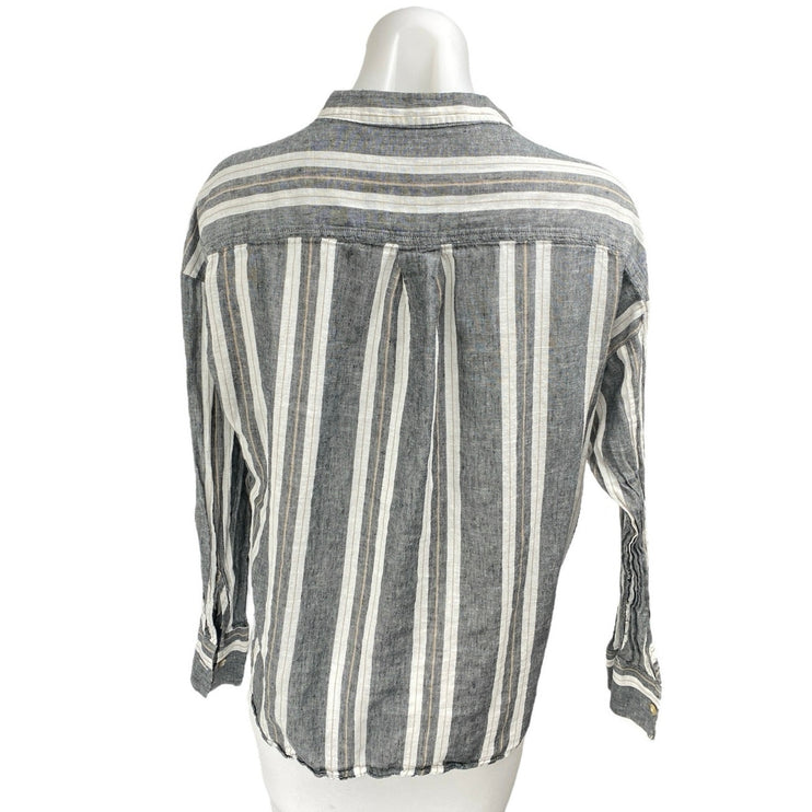 Banana Republic Gray White Striped Long Sleeve Button Front Shirt Top Size S