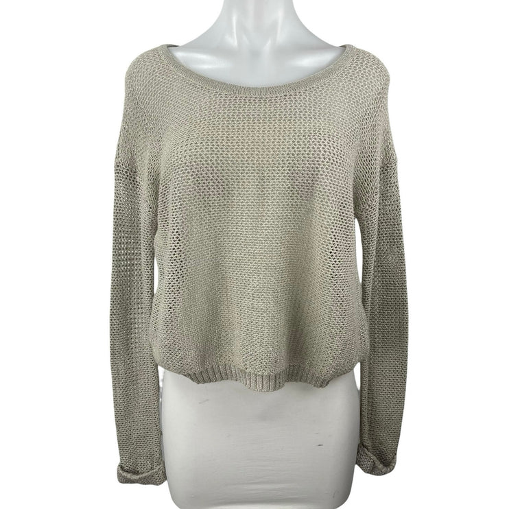 By Corpus Olive Green Metallic Open Knit Crochet Long Sleeve Sweater Top Sz S/P