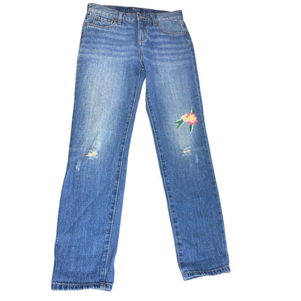 Old Navy Boyfriend Skinny Girls Blue Floral Embroidered Straight Denim Jeans 14