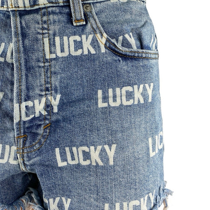 Lucky Brand Women's Blue Logo Print Cut-Off High Rise Denim Jean Shorts Size 26