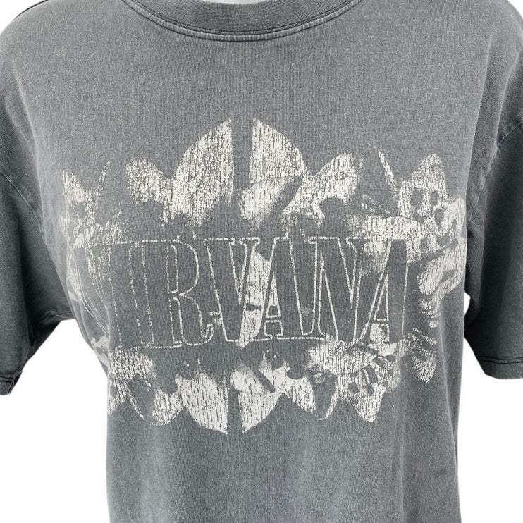 H&M Women's Gray Nirvana Graphic Print Short Sleeve Band T Shirt Tee Top Size M