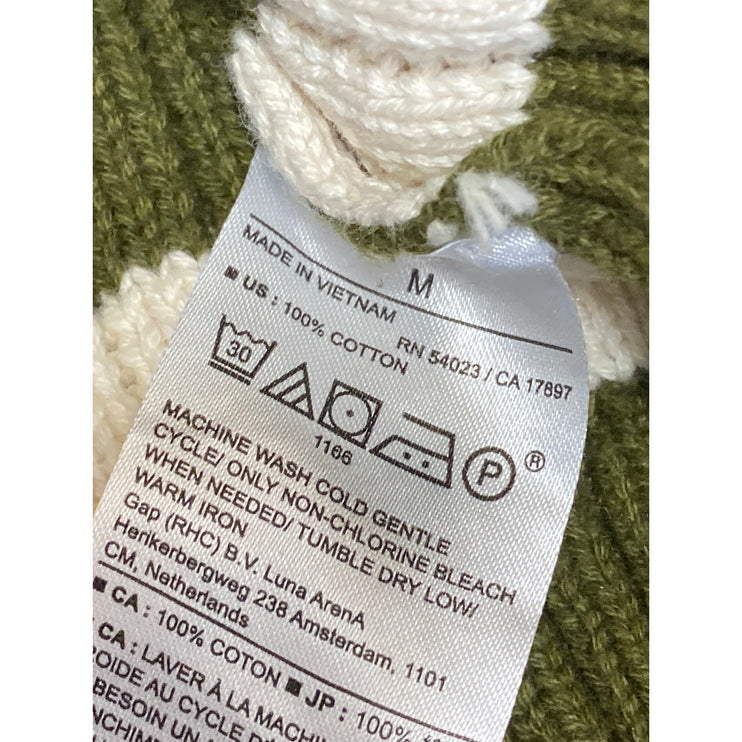 Banana Republic Women's Green White Striped Rib Knit Long Sleeve Sweater Top M