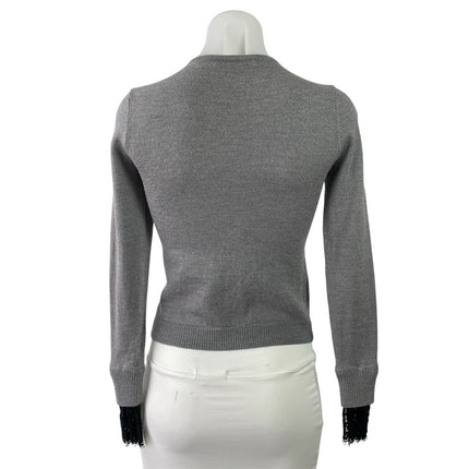 Nanette Lepore Gray Black Lace Trim Long Sleeve Button Down Cardigan Sweater XS