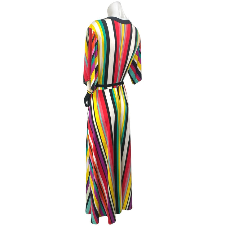 New York & Company Multicolor Striped Short Sleeve Stretch Maxi Wrap Dress Sz M