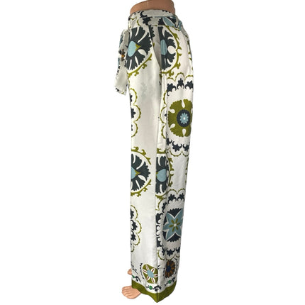 MNG Mango Multicolor Italian Floral High Rise Wide Leg Trousers Pants Size 10