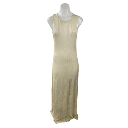 Commense Cream Sleeveless Open Knit Round Neck Cami Tank Maxi Dress Size L