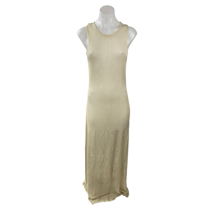 Commense Cream Sleeveless Open Knit Round Neck Cami Tank Maxi Dress Size L