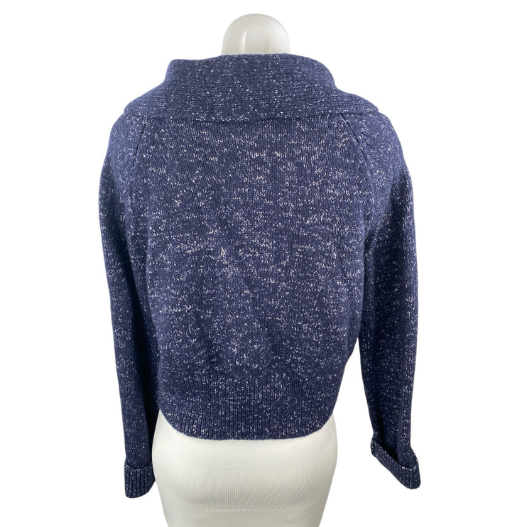 COS Women's Navy Blue Wool Knit Long Sleeve Button Up Cardigan Sweater Top Sz M