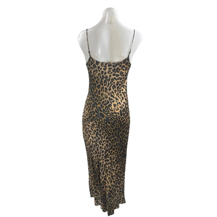 AllSaints Hera Leopard Print Brown Sleeveless V Neck Midi Cami Tank Slip Dress S