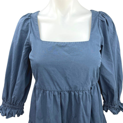 Madewell Blue Puff 3/4 Sleeve Square Neck Stretch Tiered A Line Mini D Brie Madewell Blue Puff 3/4 Sleeve Square Neck Stretch Tiered A Line Mini D Brie