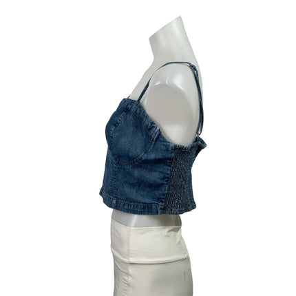 Indigo Rising Sleeveless Cami Camisole Smocked Crop Denim Bustier Tank Top XL
