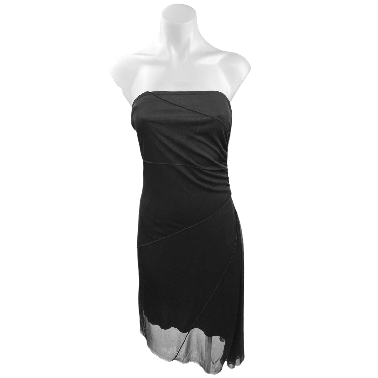 Vintage 90s My Michelle Black Strapless Layered Mesh Asymmetric Dress Size S Vintage 90s My Michelle Black Strapless Layered Mesh Asymmetric Dress Size S