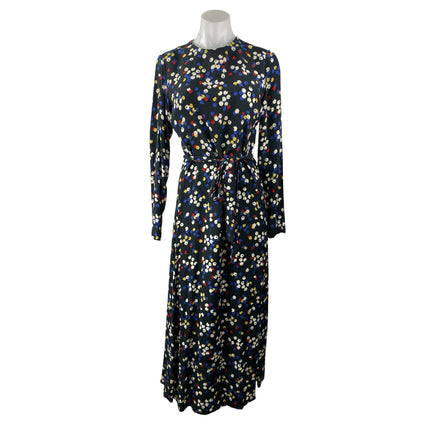 Zara Black Multicolor Dots Spotted Long Sleeve Tie Waist A Line Maxi Dress Sz S