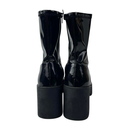 Aldo Upstep Black Patent Leather Almond Toe Block Heel Platform Ankle Boots 10